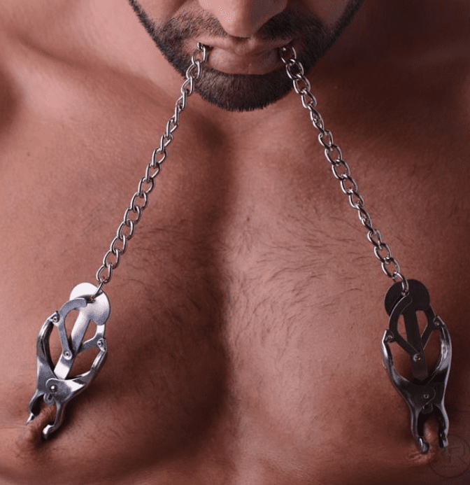 nipple clamps on male sub