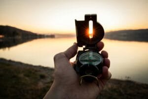 navigating. man with compass